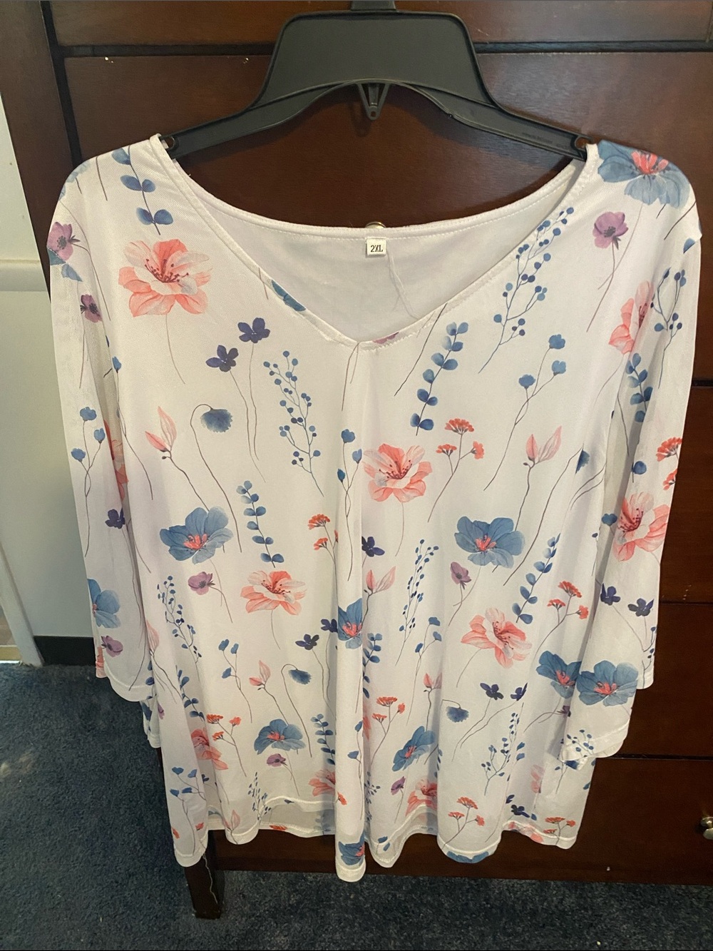Women’s Floral V-Neck Top - Pink & Blue